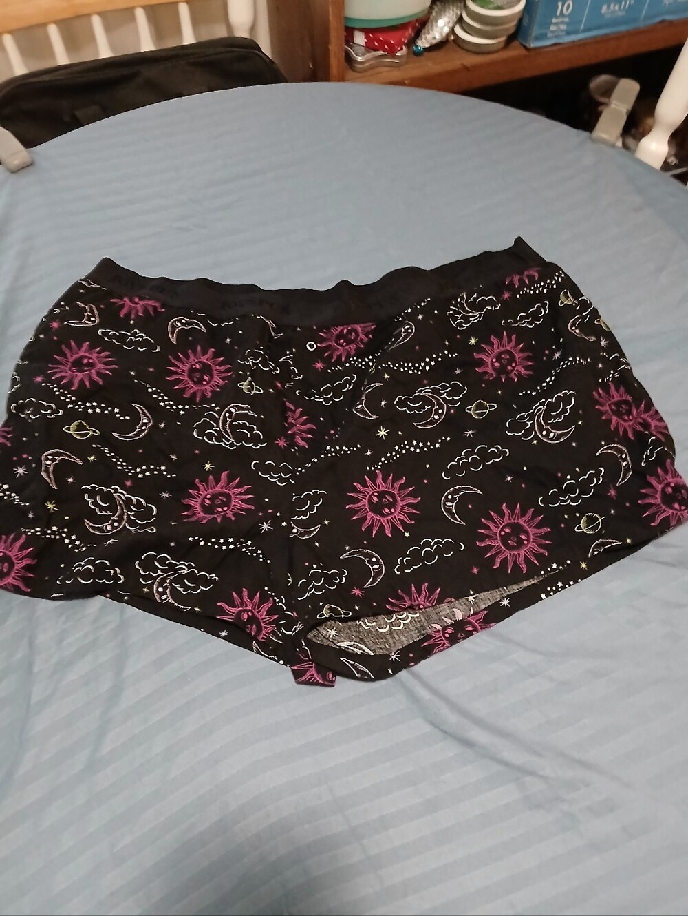Black Sleep Shorts with Pink Sun & Celestial Print